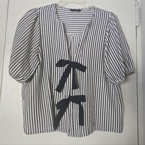 ZARA Linen Blend Tie Blouse